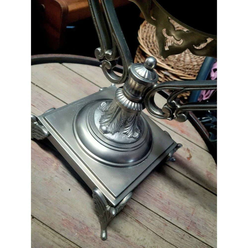 Antique French Brass Table Mirror, Baroque Round Vanity Mirror, Patina